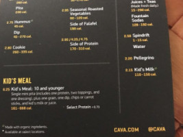 Cava menu