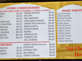 Taj Chaat House menu