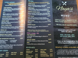 Naya's Cafe menu