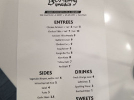 Bombay Beach menu