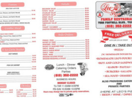 Leo's Pizza Family menu