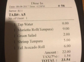 Tokyo Thai Sushi Hibachi menu