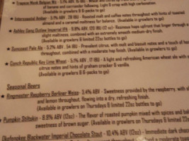 Big Top Brewing Company menu