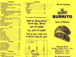 El Grande Burrito menu