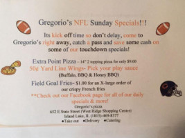 Gregorio's Pizza menu