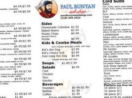 Paul Bunyan Sub Shop menu