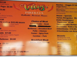 Tacos Pirekua menu