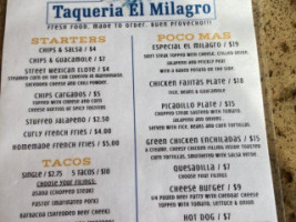 Taqueria El Milagro menu