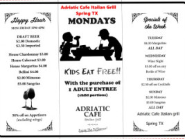 Adriatic Cafe Italian Grill Spring Tx menu