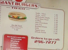 88 Giant Burgers To Go menu