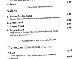 Argana Cafe menu