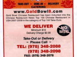 Gold Bowl menu