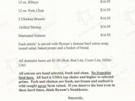 Bynum's Steakhouse menu