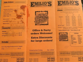 Emilio's Famous Pizza And Subs menu