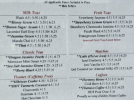 Harmony Tea menu