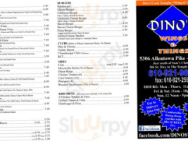 Dino's Wings Things menu