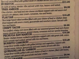 San Marcos Mexican menu