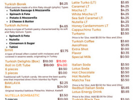 Kismet Turkish Cafe menu