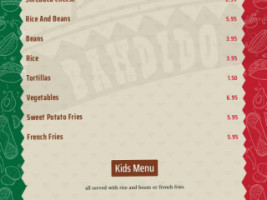 Bandido Mexican menu