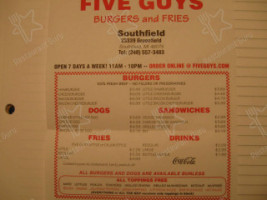 Five Guys menu