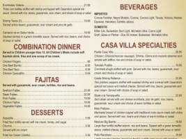 Casa Villa menu