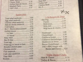 Jaks Downtown Diner menu