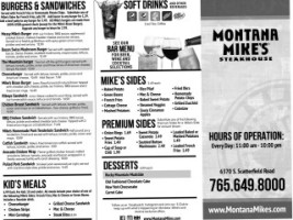 Montana Mikes Steakhouse menu