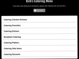 Kirk's Catering Carryout menu