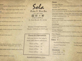 Sola Bistro And Wine menu