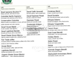 Starbucks Coffee menu