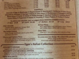 P K Egans Family menu