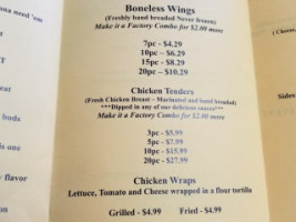 The Wing Factory East menu