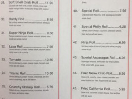 Ninja Japanese Express menu