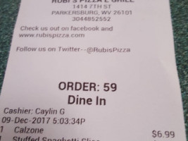 Rubi's Pizza And Grill menu