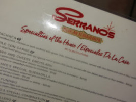 Serrano's Mexican Food Restaurants menu