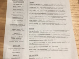 Epicurean Garage menu