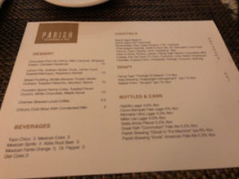 Parish Restaurant Bar menu