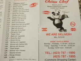 China Chef menu