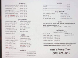 Hood's Frosty Treat menu