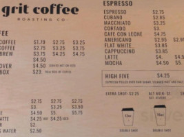 Grit Coffee menu