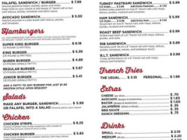 Charlies Burger, King Falafel menu