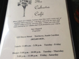 Cabana Cafe menu