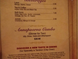 Annapoorna Indian Cuisine menu