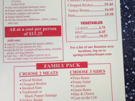 Spring Creek Barbeque menu