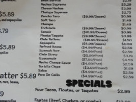 Pancho's Mexican Buffet menu