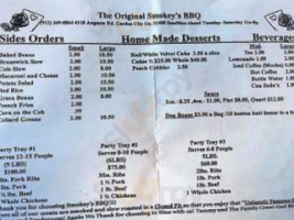 Smokey's -b-que menu