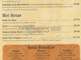 Panera Bread menu