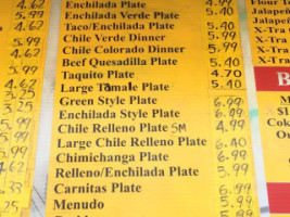 Rosy's Mexican menu