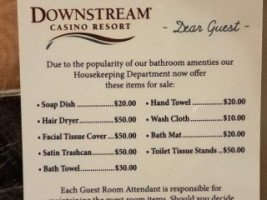 Downstream Casino Resort menu