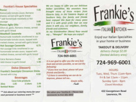 Frankie's Italian Kitchen menu